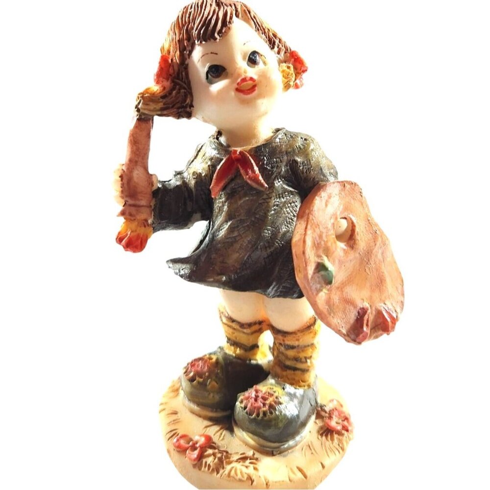 Girl Artist Figurine vtg Palette brush painting Spains Inc.